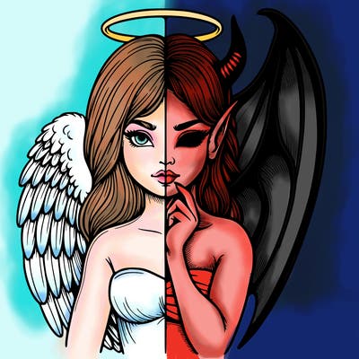 realistic angel half demon