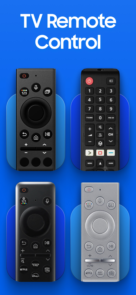 Remote Control for Samsung TV・ - Visual representation of four different Samsung TV physical remote models
