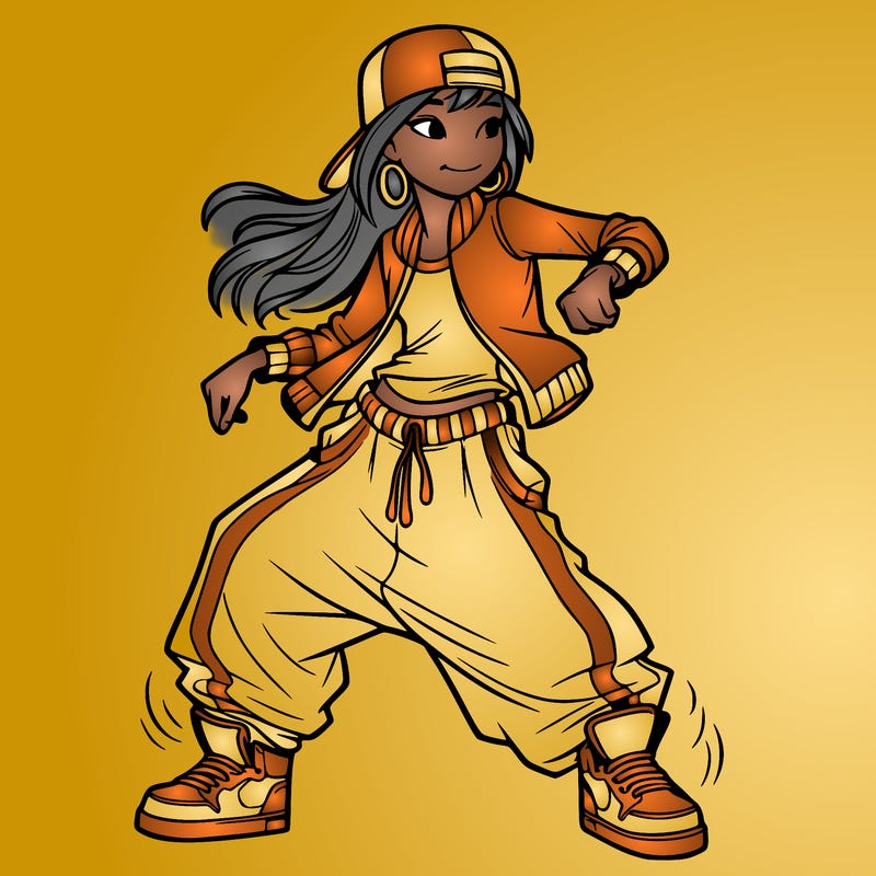 teenage girl doing street dance in baggy clothes