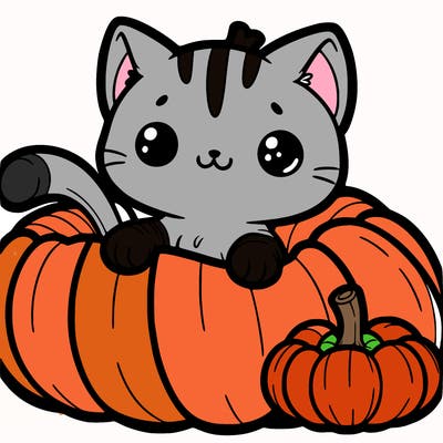 a cute cat in a pumpkin