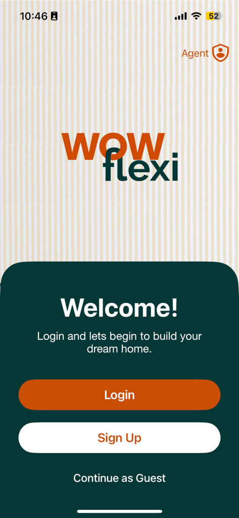 WOWFlexi - WOWFlexi mobile app welcome screen with login and sign up options for rent to own appliances