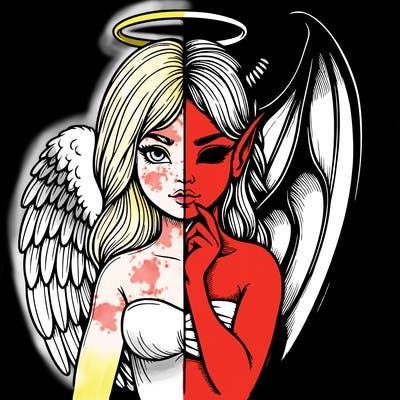 realistic angel half demon