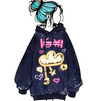 realistic girl with a oversized sweatshirt on and a bun