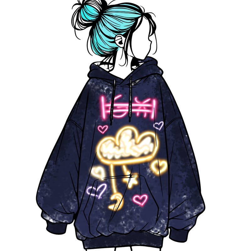 realistic girl with a oversized sweatshirt on and a bun