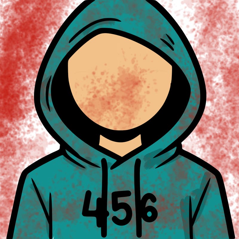 a person with non face waering a hoodie with a 456 symbol