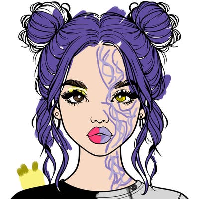 realistic girl with two buns in hair and lips