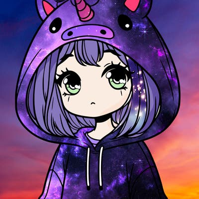 a girl with a unicorn hoodie and she looks shy