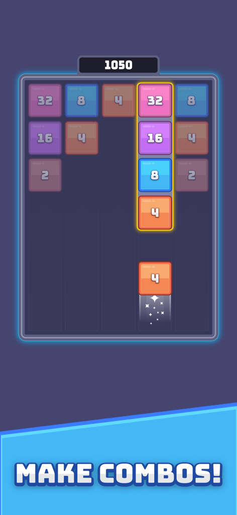 Merge Blast Number - Captura de pantalla del juego Merge Blast Number mostrando coloridos bloques numerados y el mensaje "Haz combos".