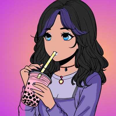 realistic girl drinking boba tea