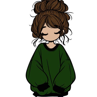 girl with baggy sweatshirt and messy bun