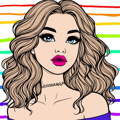 realistic girl with wavy hair and lips