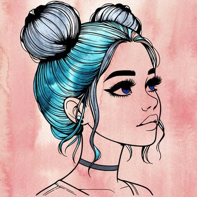 realistic girl with buns on the top of her head