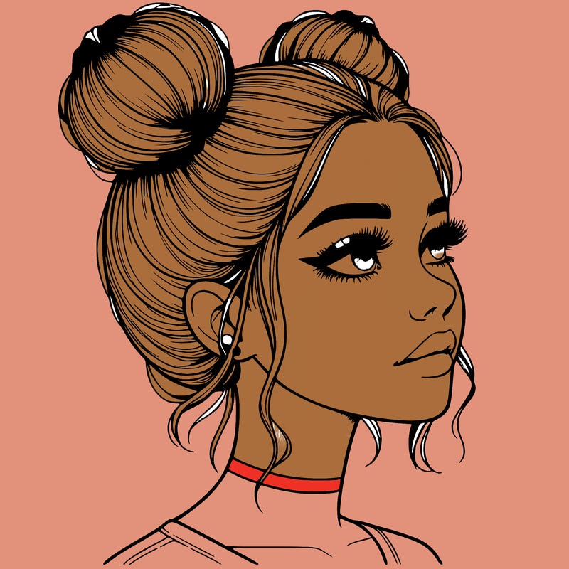 realistic girl with buns on the top of her head