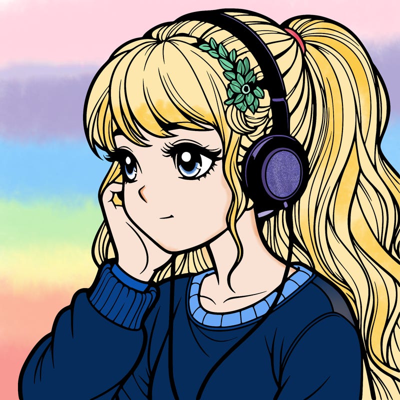 realistic girl listing to music