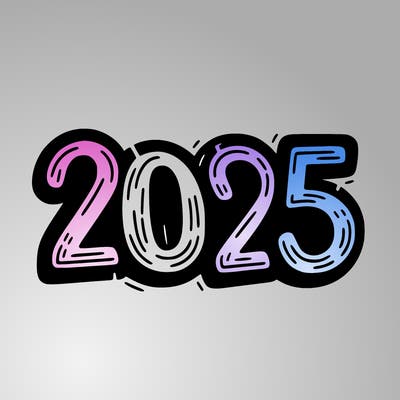 one line scrawled numbers sketch design “2025”