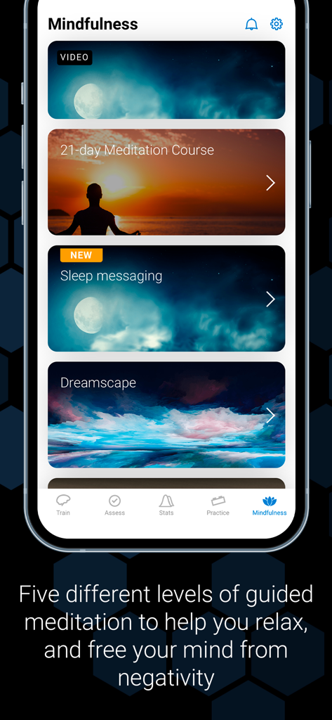 CogniFit - Brain Training - Interface do aplicativo CogniFit mostrando vários cursos de meditação guiada e mindfulness