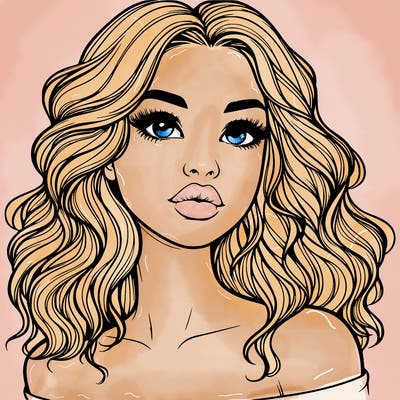 realistic girl with wavy hair and lips