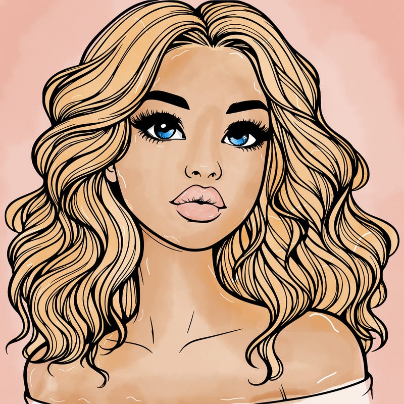 realistic girl with wavy hair and lips