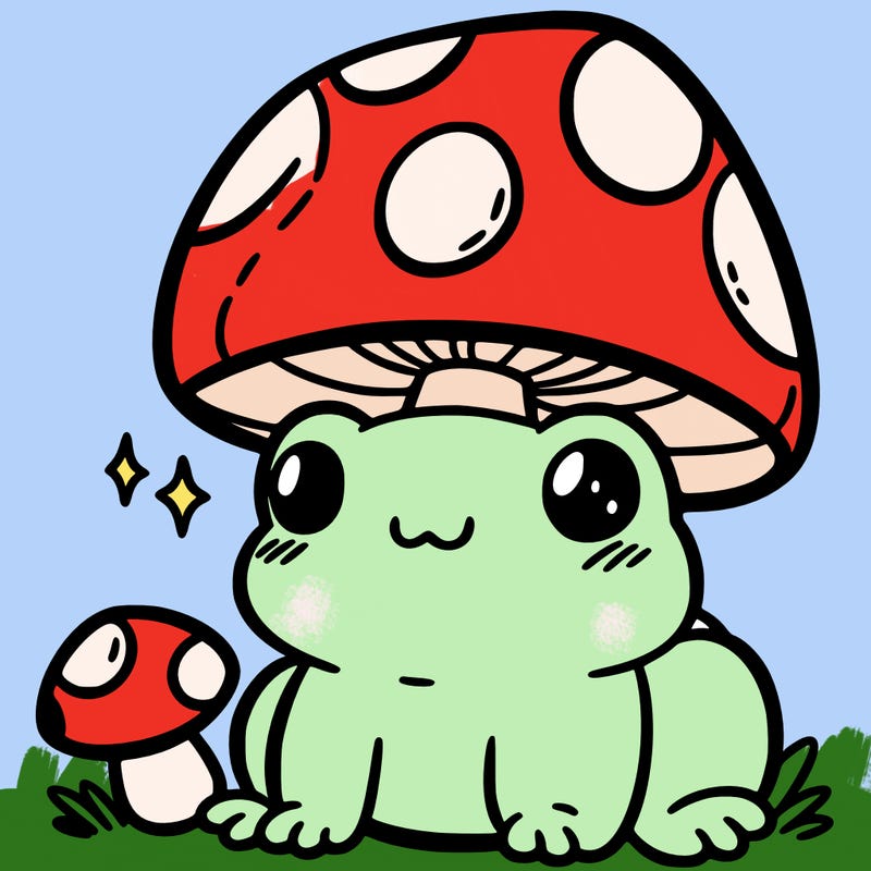 a cute frog with a mushroom hat