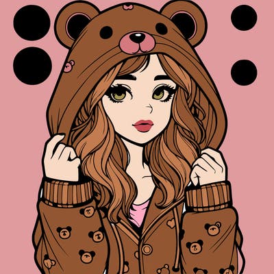 realistic girl in a animal pjs hoodie