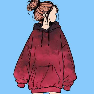 realistic girl with a oversized sweatshirt on and a bun