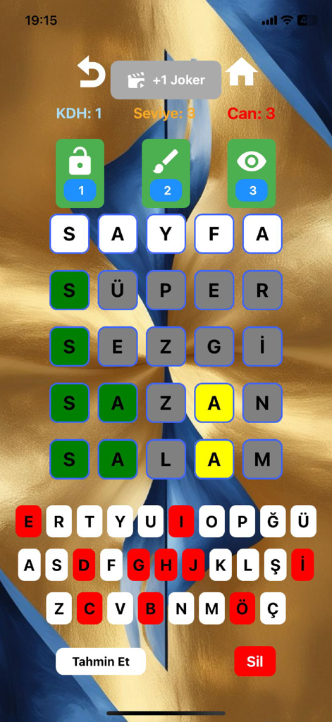 By Word - By Word mobile app screenshot showing a five letter word puzzle with green and yellow tile hints
