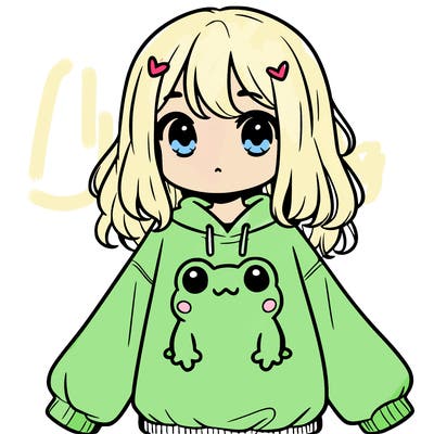 girl wearing frogging sweatshirt