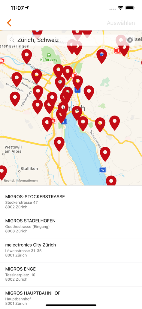 Migros Photo Service - Map showing Migros store locations for photo product pickup