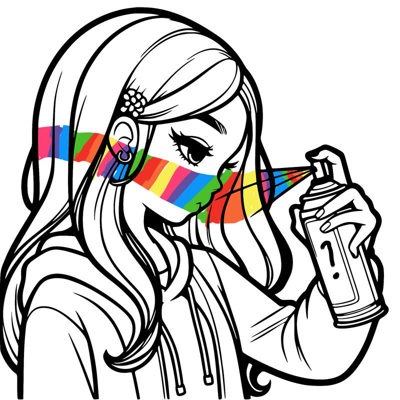 a realistic girl spray painting