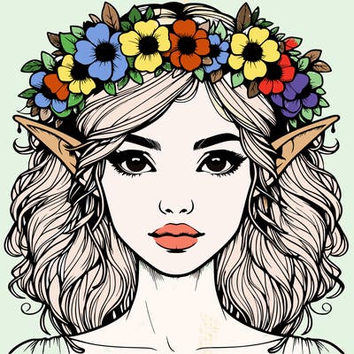 realistic female elf with flower crown