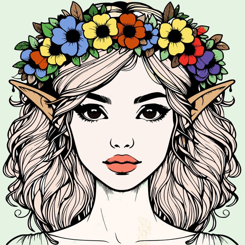 realistic female elf with flower crown
