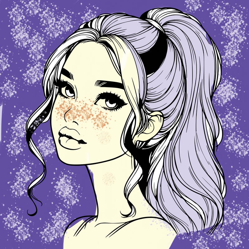 realistic girl with a ponytail on her hair and lips