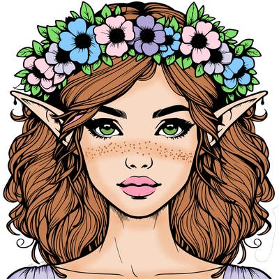 realistic female elf with flower crown