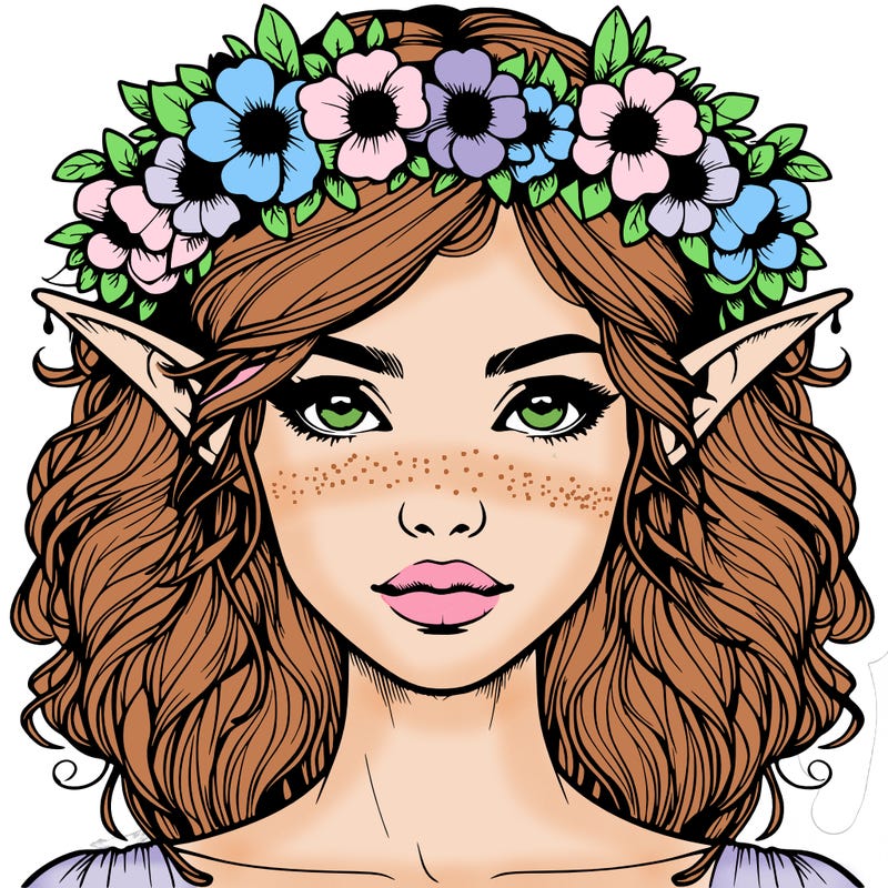 realistic female elf with flower crown