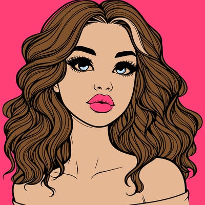 realistic girl with wavy hair and lips