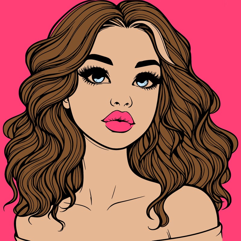 realistic girl with wavy hair and lips
