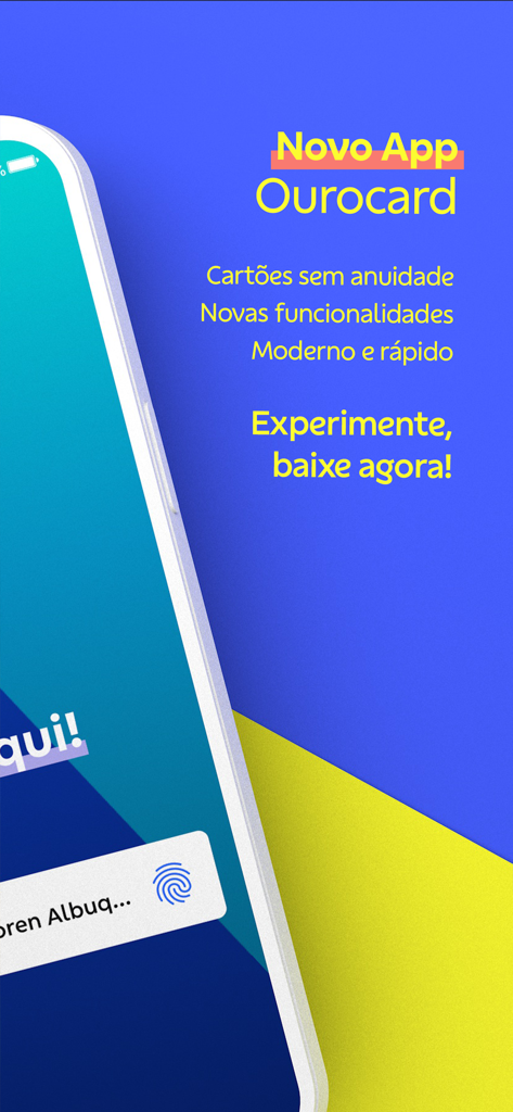 Ourocard - Cartão de crédito. - New Ourocard credit card app introduction screen by Banco do Brasil