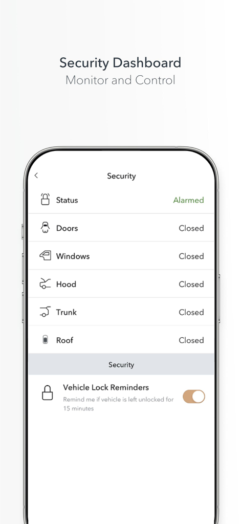 Land Rover Remote - ドアと窓の車両ステータスを表示するランドローバー リモートアプリのセキュリティダッシュボード