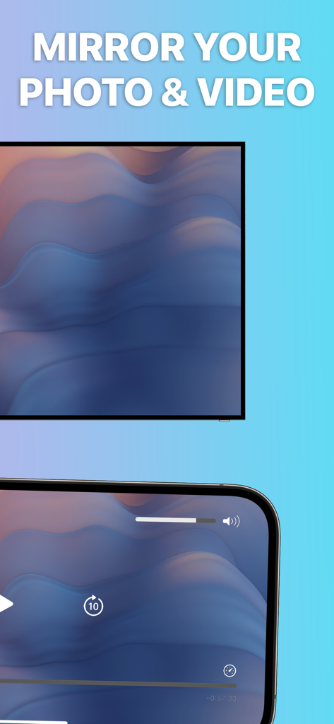 iPhone screen mirroring a photo and video player to a smart TV screen