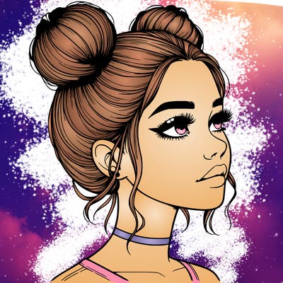 realistic girl with buns on the top of her head