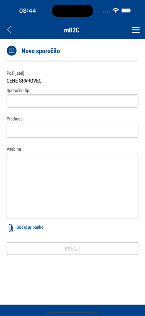 mB2C - Benutzeroberfläche zum Erstellen einer neuen Nachricht und zum Hinzufügen von Anhängen in der mB2C-Leasing-App