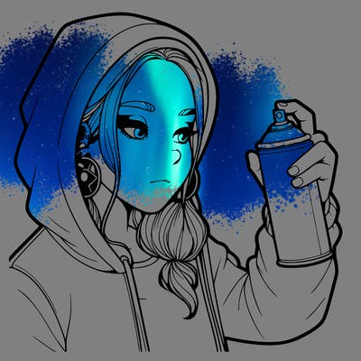 a realistic girl, spray painting