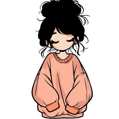 girl with baggy sweatshirt and messy bun