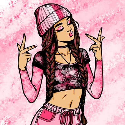 realistic teenage girl with braids and a beanie and crop top doing 🫶🏼