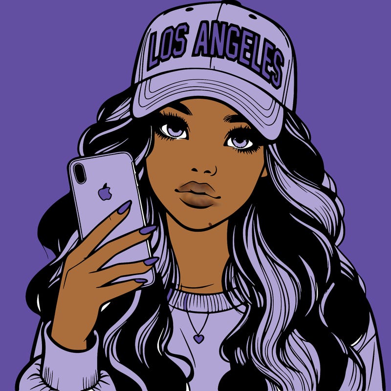 realistic beautiful girl wearing los ángeles cap holding an iphone