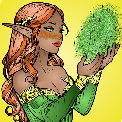 realistic elf girl doing magic