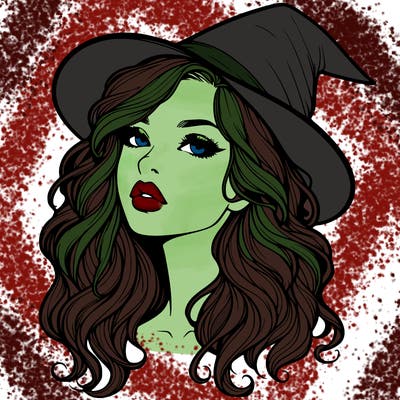 realistic witch girl with wavy hair and lips