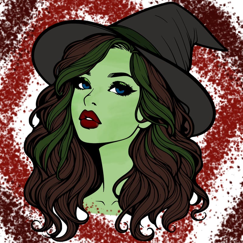 realistic witch girl with wavy hair and lips