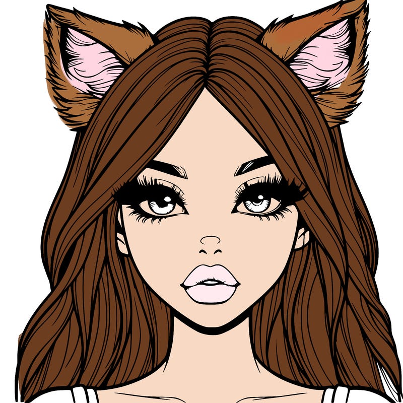 realistic girl with fox ears and realistic lips
