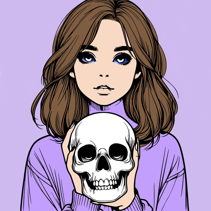 realistic girl holding a skull